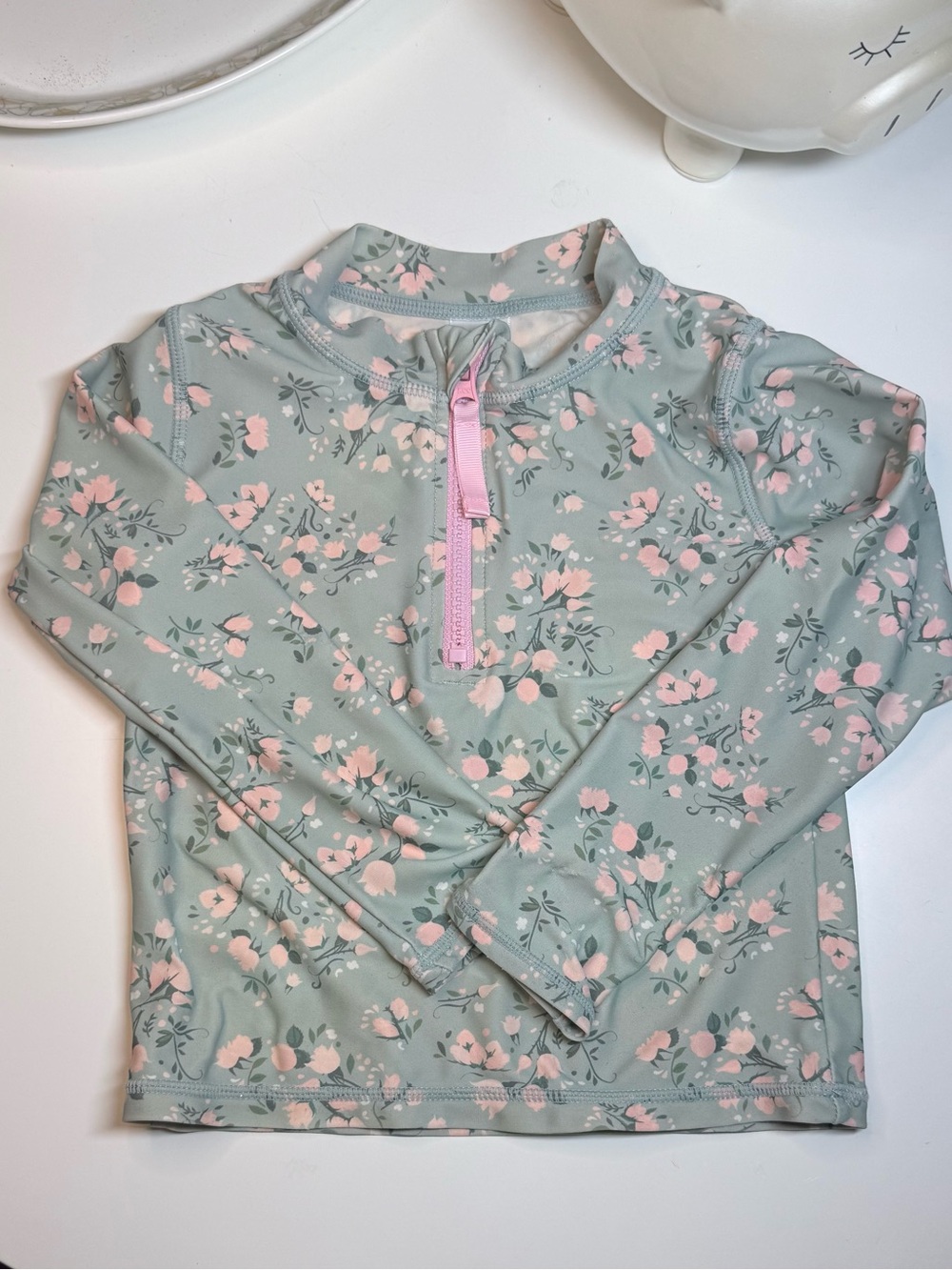 RUFFLE BUTTS Rash Guard Mint Green~Pink Flowers  4T